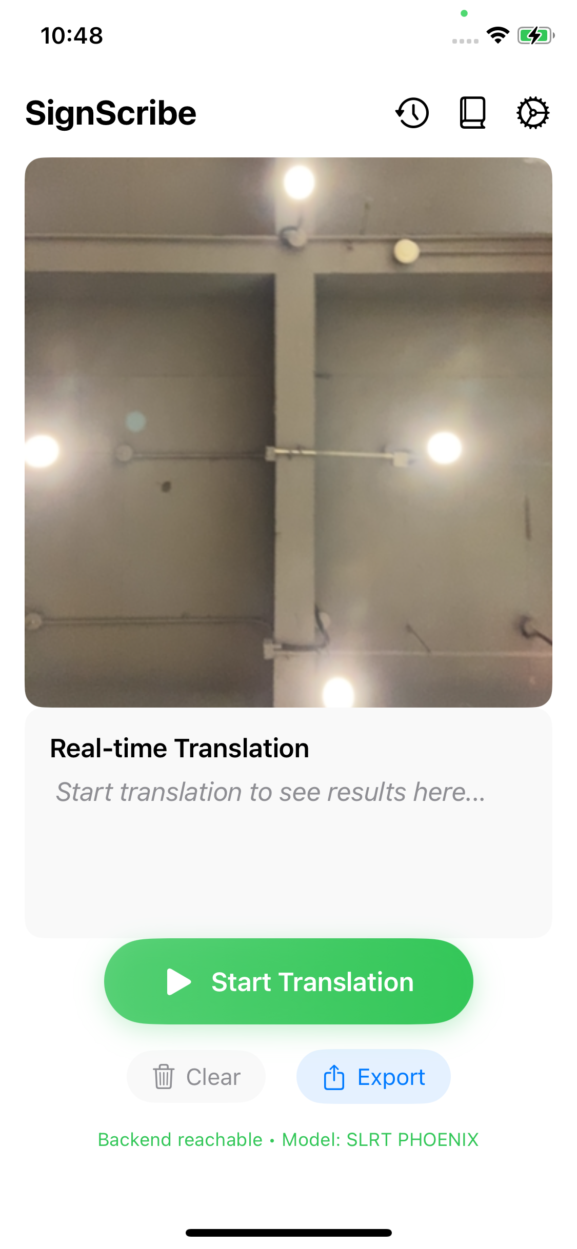 Sign2Text camera interface before translation starts