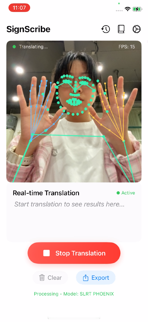 Sign2Text translation interface